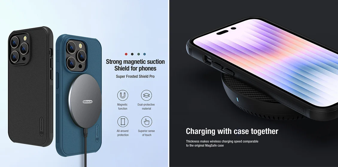 NILLKIN Frosted Shield Pro for iPhone 15 Pro Drop-proof Phone Case PC+TPU Cover Compatible with MagSafe