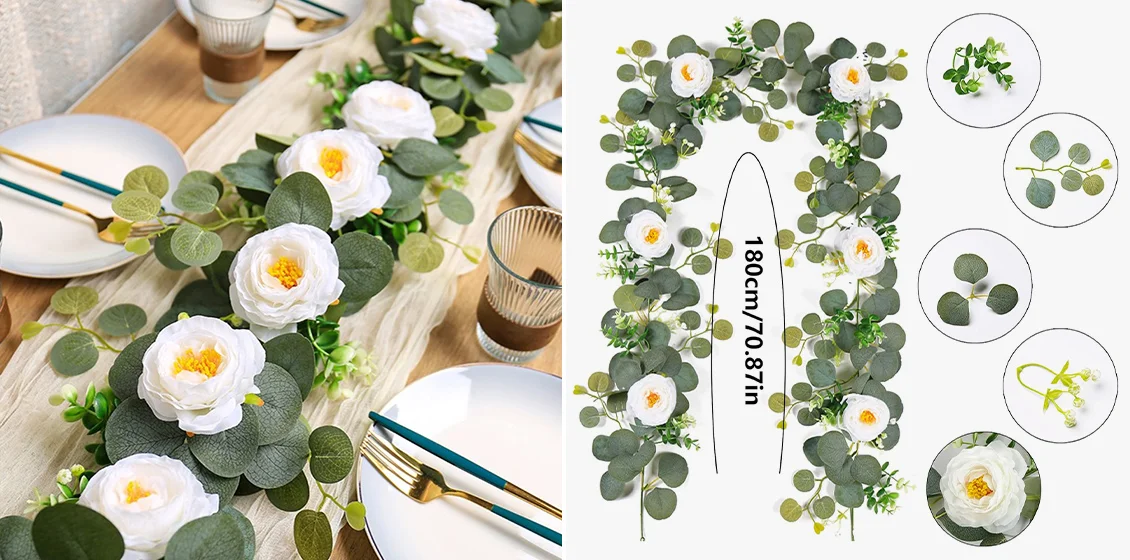 180cm Eucalyptus Vine Flower Artificial Green Plant Realistic Vine Home Decoration