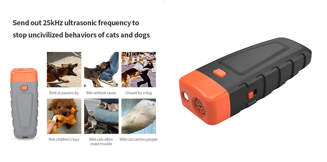 Ultrasonic Anti Barking Dog Trainer Portable Rechargeable LED Flash Pet Training Tool