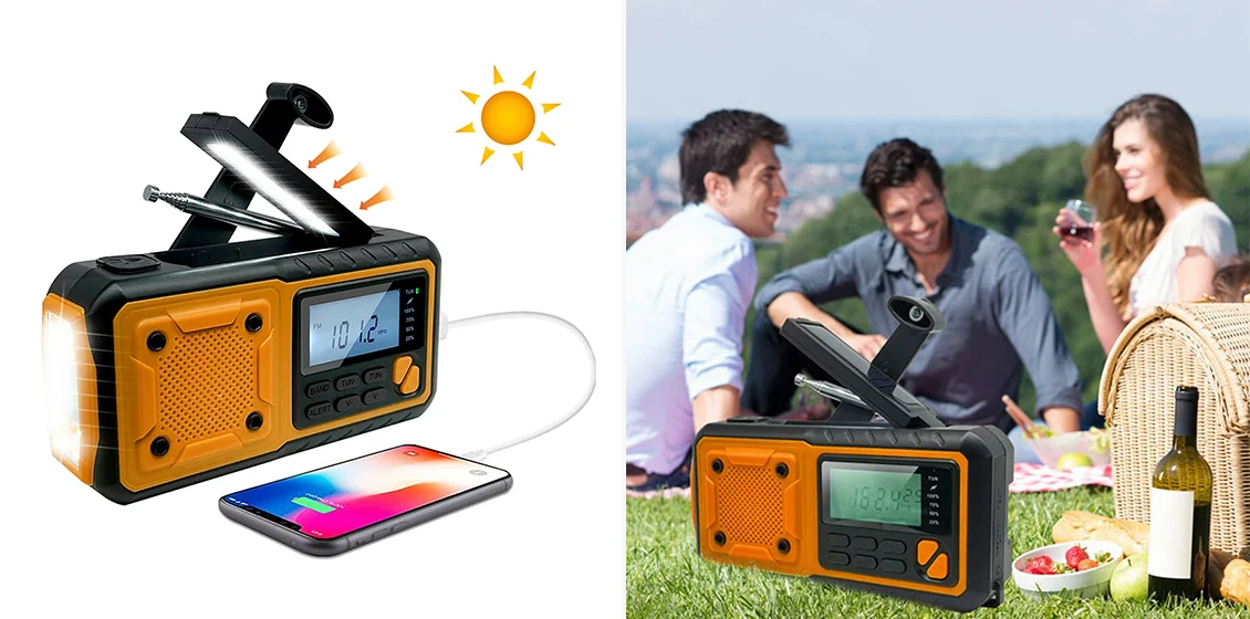 376 Outdoor Solar Power Hand Crank AMFM Radio Flashlight 4000mAh (EU Version)