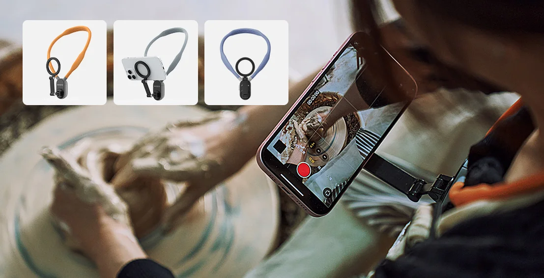 MWC 2024,AMORUS Neck Holder for iPhone Samsung Universal Handsfree POV/Vlog Magnetic Around Neck Phone Mount 