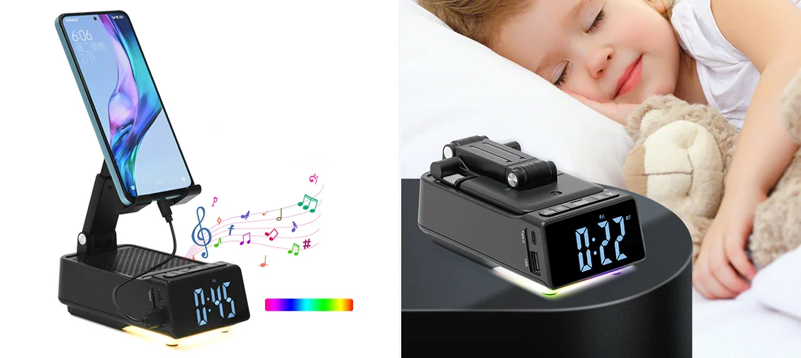 F30 Foldable Bluetooth Alarm Clock Speaker Stand
