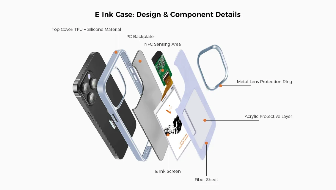 e ink phone cover design & component details