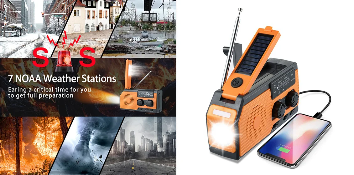 HY-068 Hand Crank Solar AMFMNOAA Radio with Reading Light & SOS Flashlight (US Version)