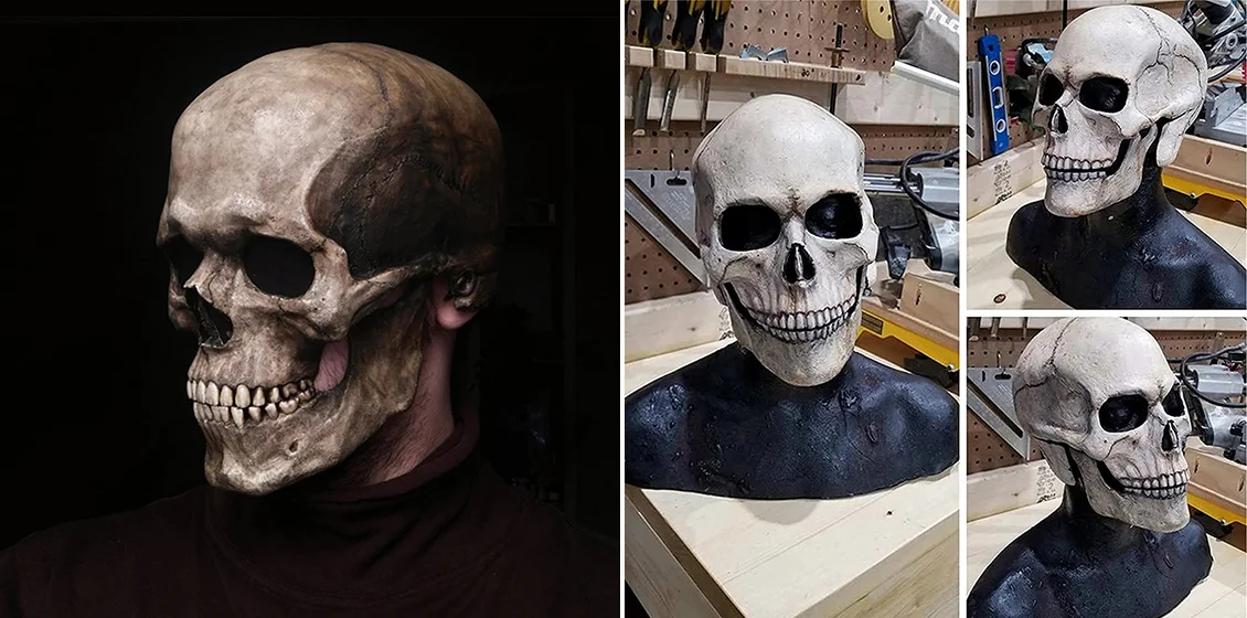 Realistic Skull Mask Headgear Scary Halloween Skeleton with Moving Jaw