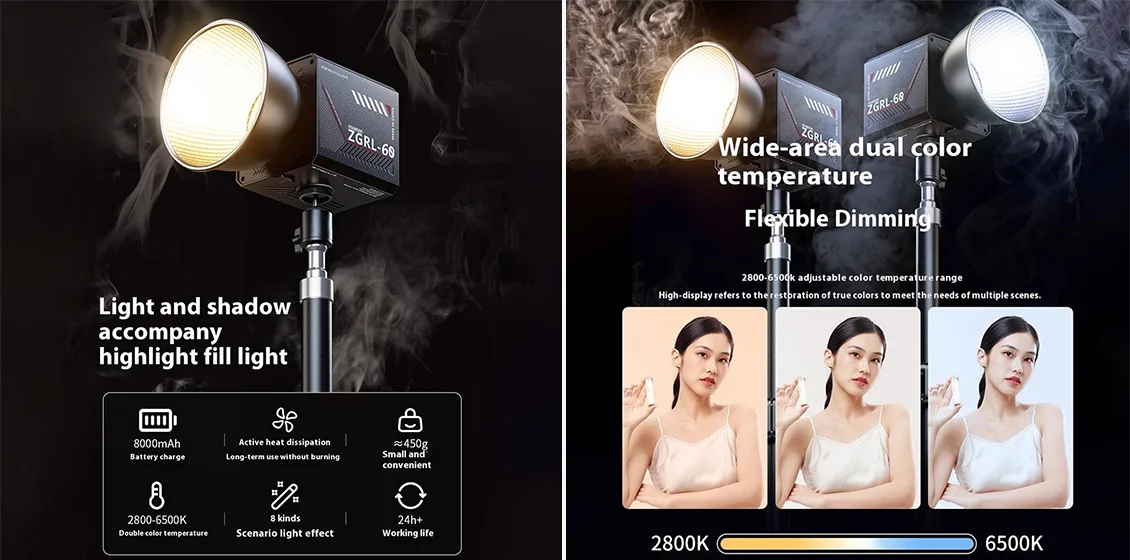 ZGRL60 Handheld LED Video Light High Power Fill Light