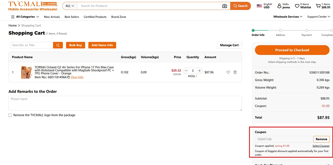 enter the coupon code