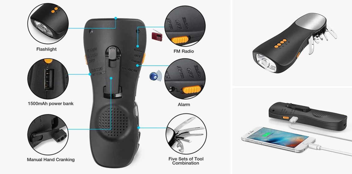 Multifunctional Hand-Crank Flashlight FM Radio