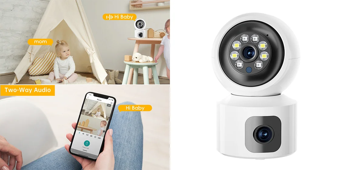 4MP Dual Lens Baby Monitor Ball Camera 4X Digital Zoom