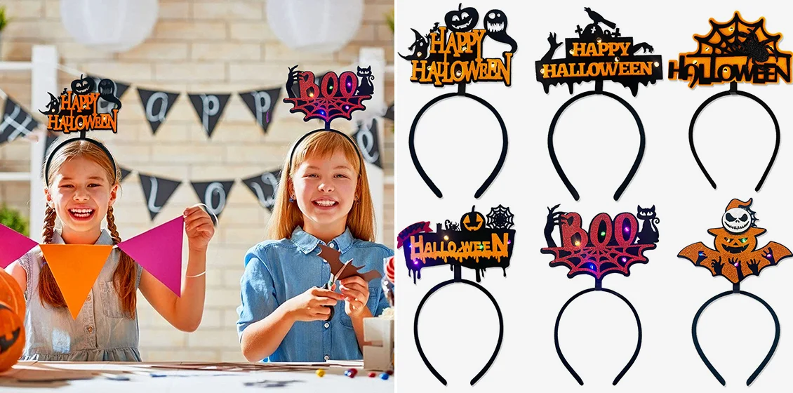 LED Light Halloween Hair Hoop Non-Woven+Plastic Glowing Headband