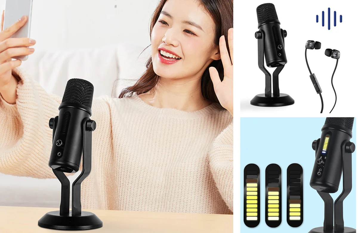 LED Voice Control Breathing Light USB Unidirectional Condenser Microphone