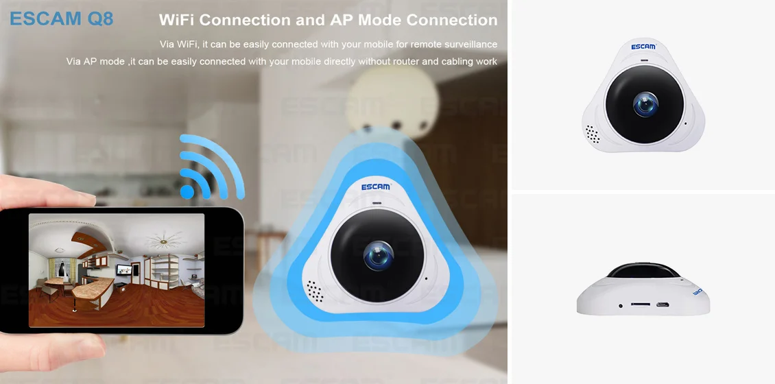 ESCAM Q8 Panoramic Infrared IP Camera with Two-Way Audio