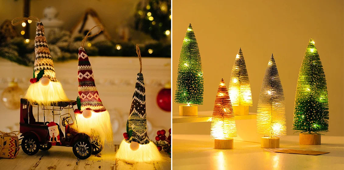 Gnome Doll Knitted Hat Christmas Decor Tree Hanging Ornament with Light and 30cm Desktop Christmas Tree Ornament LED Light Desktop Decor