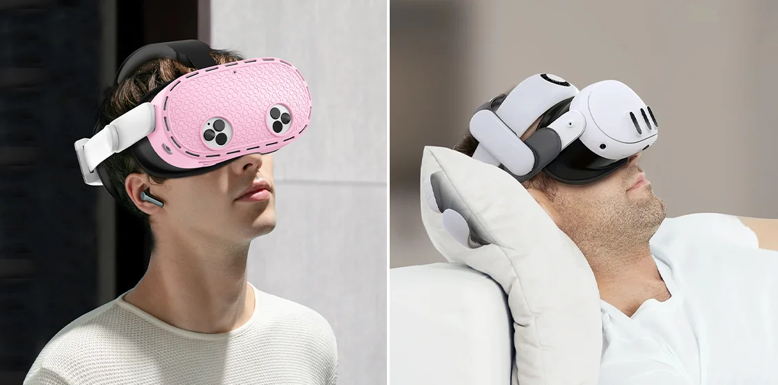 Meta Quest 3S Protective Case VR Headset Silicone Cover and BOBOVR M3 Pro Battery Pack Headband