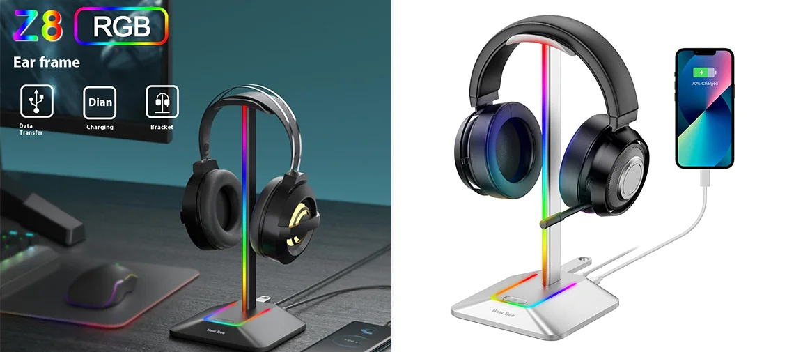 New Bee Z8 RGB Gaming Headset Stand with USB Hub