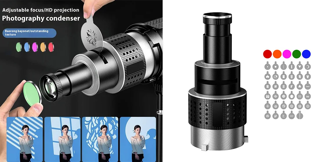MM-06Pro Photography Condenser 35 Gobo Set LED Optical Spotlight Tube